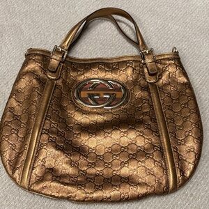Vintage Gucci Metallic Bronze GG Monogram Shoulder Bag